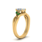 Load image into Gallery viewer, twisted-vine-radiant-cut-bridal-emerald-ring-set-with-plain-shank-in-yellow-gold-FD8300RAB1GEMGR-NL-YG.jpg