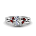 Load image into Gallery viewer, twisted-vine-radiant-cut-bridal-ruby-ring-set-with-plain-shank-in-white-gold-FD8300RAB1GRUDR-NL-WG.jpg