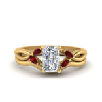 Load image into Gallery viewer, twisted-vine-radiant-cut-bridal-ruby-ring-set-with-plain-shank-in-yellow-gold-FD8300RAB1GRUDR-NL-YG.jpg