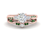 Load image into Gallery viewer, twisted-vine-vintage-band-round-cut-diamond-wedding-ring-set-with-emerald-in-rose-gold-FD10981ROGEMGRANGLE3-NL-RG.jpg
