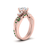 Load image into Gallery viewer, twisted-vine-vintage-band-round-cut-diamond-wedding-ring-set-with-emerald-in-rose-gold-FD10981ROGEMGRANGLE3-NL-RG.jpg