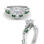 Load image into Gallery viewer, twisted-vine-vintage-band-round-cut-diamond-wedding-ring-set-with-emerald-in-white-gold-FD10981ROGEMGRANGLE3-NL-WG.jpg
