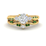 Load image into Gallery viewer, twisted-vine-vintage-band-round-cut-diamond-wedding-ring-set-with-emerald-in-yellow-gold-FD10981ROGEMGRANGLE3-NL-YG.jpg