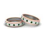 Load image into Gallery viewer, two-tone-bezel-set-couples-emerald-wedding-band-in-white-gold-FD11141BGEMGR-NL-WG.jpg