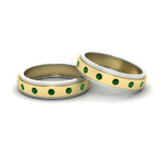 Load image into Gallery viewer, two-tone-bezel-set-couples-emerald-wedding-band-in-yellow-gold-FD11141BGEMGR-NL-YG.jpg