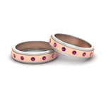 Load image into Gallery viewer, two-tone-bezel-set-couples-pink-sapphire-wedding-band-in-rose-gold-FD11141BGSADRPI-NL-RG.jpg