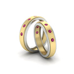Load image into Gallery viewer, two-tone-bezel-set-couples-pink-sapphire-wedding-band-in-yellow-gold-FD11141BGSADRPI-NL-YG.jpg