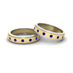 Load image into Gallery viewer, two-tone-bezel-set-couples-sapphire-wedding-band-in-yellow-gold-FD11141BGSABL-NL-YG.jpg