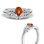 Load image into Gallery viewer, unique-pear-cluster-bezel-orange-sapphire-bridal-ring-set-in-white-gold-FDENS3110PEGSAOR-NL-WG.jpg