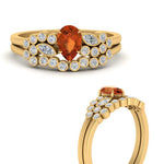 Load image into Gallery viewer, unique-pear-cluster-bezel-orange-sapphire-bridal-ring-set-in-yellow-gold-FDENS3110PEGSAOR-NL-YG.jpg