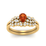 Load image into Gallery viewer, unique-pear-cluster-bezel-orange-sapphire-bridal-ring-set-in-yellow-gold-FDENS3110PEGSAOR-NL-YG.jpg