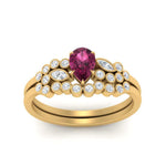 Load image into Gallery viewer, unique-pear-cluster-bezel-pink-sapphire-bridal-ring-set-in-yellow-gold-FDENS3110PEGSADRPI-NL-YG.jpg