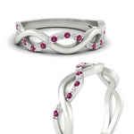 Load image into Gallery viewer, unusual-round-diamond-wedding-rings-with-pink-sapphire-in-white-gold-FD-1122BGSADRPI-NL-WG.jpg