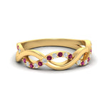 Load image into Gallery viewer, unusual-round-diamond-wedding-rings-with-pink-sapphire-in-yellow-gold-FD-1122BGSADRPI-NL-YG.jpg