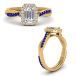 Load image into Gallery viewer, vine-emerald-cut-halo-diamond-engagement-ring-with-sapphire-in-yellow-gold-FD9212EMRGSABL-NL-YG.jpg