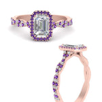 Load image into Gallery viewer, vine-emerald-cut-halo-purple-topaz-engagement-ring-in-rose-gold-FD9126EMRGVITOANGEL3-NL-RG_5d4f2a27-d462-4a63-be76-02a731d0af64?v=1757924901