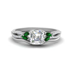 Load image into Gallery viewer, vine-split-band-asscher-cut-diamond-wedding-set-with-emerald-in-white-gold-FDENR3211ASGEMGRANGLE3-NL-WG