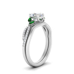 Load image into Gallery viewer, vine-split-band-asscher-cut-diamond-wedding-set-with-emerald-in-white-gold-FDENR3211ASGEMGRANGLE3-NL-WG