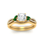Load image into Gallery viewer, vine-split-band-asscher-cut-diamond-wedding-set-with-emerald-in-yellow-gold-FDENR3211ASGEMGRANGLE3-NL-YG
