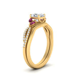 Load image into Gallery viewer, vine-split-band-asscher-cut-diamond-wedding-set-with-pink-sapphire-in-yellow-gold-FDENR3211ASGSADRPIANGLE3-NL-YG
