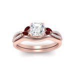 Load image into Gallery viewer, vine-split-band-asscher-cut-diamond-wedding-set-with-ruby-in-rose-gold-FDENR3211ASGRUDRANGLE3-NL-RG
