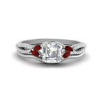 Load image into Gallery viewer, vine-split-band-asscher-cut-diamond-wedding-set-with-ruby-in-white-gold-FDENR3211ASGRUDRANGLE3-NL-WG
