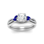 Load image into Gallery viewer, vine-split-band-asscher-cut-diamond-wedding-set-with-sapphire-in-white-gold-FDENR3211ASGSABLANGLE3-NL-WG