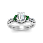 Load image into Gallery viewer, vine-split-band-emerald-cut-diamond-wedding-set-with-emerald-in-white-gold-FDENR3211EMGEMGRANGLE3-NL-WG.jpg