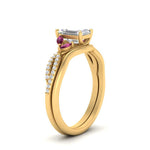 Load image into Gallery viewer, vine-split-band-emerald-cut-diamond-wedding-set-with-pink-sapphire-in-yellow-gold-FDENR3211EMGSADRPIANGLE3-NL-YG.jpg