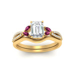 Load image into Gallery viewer, vine-split-band-emerald-cut-diamond-wedding-set-with-pink-sapphire-in-yellow-gold-FDENR3211EMGSADRPIANGLE3-NL-YG.jpg