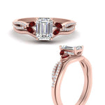 Load image into Gallery viewer, vine-split-band-emerald-cut-diamond-wedding-set-with-ruby-in-rose-gold-FDENR3211EMGRUDRANGLE3-NL-RG.jpg