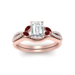 Load image into Gallery viewer, vine-split-band-emerald-cut-diamond-wedding-set-with-ruby-in-rose-gold-FDENR3211EMGRUDRANGLE3-NL-RG.jpg