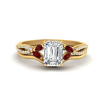 Load image into Gallery viewer, vine-split-band-emerald-cut-diamond-wedding-set-with-ruby-in-yellow-gold-FDENR3211EMGRUDRANGLE3-NL-YG.jpg