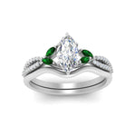 Load image into Gallery viewer, vine-split-band-marquise-cut-diamond-wedding-set-with-emerald-in-white-gold-FDENR3211MQGEMGRANGLE3-NL-WG.jpg