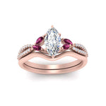 Load image into Gallery viewer, vine-split-band-marquise-cut-diamond-wedding-set-with-pink-sapphire-in-rose-gold-FDENR3211MQGSADRPIANGLE3-NL-RG.jpg