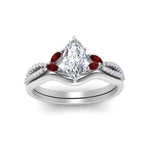 Load image into Gallery viewer, vine-split-band-marquise-cut-diamond-wedding-set-with-ruby-in-white-gold-FDENR3211MQGRUDRANGLE3-NL-WG.jpg
