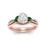 Load image into Gallery viewer, vine-split-band-oval-shaped-diamond-wedding-set-with-emerald-in-rose-gold-FDENR3211OVGEMGRANGLE3-NL-RG.jpg
