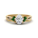 Load image into Gallery viewer, vine-split-band-oval-shaped-diamond-wedding-set-with-emerald-in-yellow-gold-FDENR3211OVGEMGRANGLE3-NL-YG.jpg