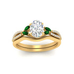 Load image into Gallery viewer, vine-split-band-oval-shaped-diamond-wedding-set-with-emerald-in-yellow-gold-FDENR3211OVGEMGRANGLE3-NL-YG.jpg