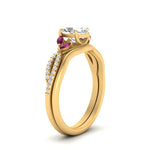 Load image into Gallery viewer, vine-split-band-oval-shaped-diamond-wedding-set-with-pink-sapphire-in-yellow-gold-FDENR3211OVGSADRPIANGLE3-NL-YG.jpg