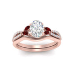Load image into Gallery viewer, vine-split-band-oval-shaped-diamond-wedding-set-with-ruby-in-rose-gold-FDENR3211OVGRUDRANGLE3-NL-RG.jpg