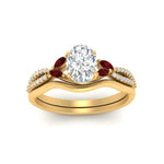 Load image into Gallery viewer, vine-split-band-oval-shaped-diamond-wedding-set-with-ruby-in-yellow-gold-FDENR3211OVGRUDRANGLE3-NL-YG.jpg