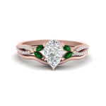 Load image into Gallery viewer, vine-split-band-pear-shaped-diamond-wedding-set-with-emerald-in-rose-gold-FDENR3211PEGEMGRANGLE3-NL-RG.jpg