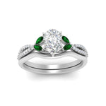 Load image into Gallery viewer, vine-split-band-pear-shaped-diamond-wedding-set-with-emerald-in-white-gold-FDENR3211PEGEMGRANGLE3-NL-WG.jpg