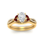 Load image into Gallery viewer, vine-split-band-pear-shaped-diamond-wedding-set-with-ruby-in-yellow-gold-FDENR3211PEGRUDRANGLE3-NL-YG.jpg