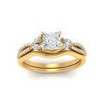 Load image into Gallery viewer, vine-split-band-princess-cut-diamond-wedding-set-in-yellow-gold-FDENR3211PRANGLE3-NL-YG