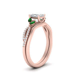 Load image into Gallery viewer, vine-split-band-princess-cut-diamond-wedding-set-with-emerald-in-rose-gold-FDENR3211PRGEMGRANGLE3-NL-RG