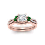 Load image into Gallery viewer, vine-split-band-princess-cut-diamond-wedding-set-with-emerald-in-rose-gold-FDENR3211PRGEMGRANGLE3-NL-RG