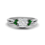 Load image into Gallery viewer, vine-split-band-princess-cut-diamond-wedding-set-with-emerald-in-white-gold-FDENR3211PRGEMGRANGLE3-NL-WG