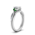 Load image into Gallery viewer, vine-split-band-princess-cut-diamond-wedding-set-with-emerald-in-white-gold-FDENR3211PRGEMGRANGLE3-NL-WG
